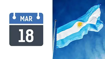 Un calendario el 18 de marzo y la bandera de Argentina Un calendario el 18 de marzo y la bandera de Argentina