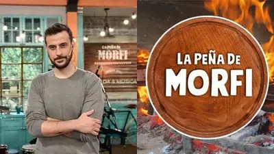 Diego Leuco y el logo de La Peña de Morfi Diego Leuco y el logo de La Peña de Morfi