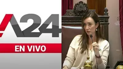 Logo de A24 y Victoria Villarruel Logo de A24 y Victoria Villarruel