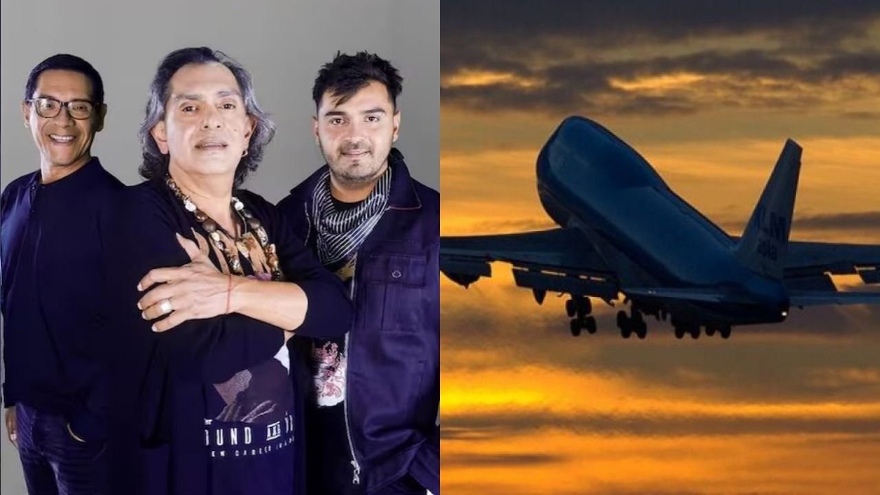 Los Nocheros y un avión despegando