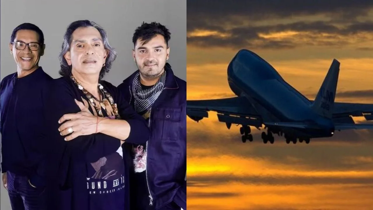 Los Nocheros y un avión despegando