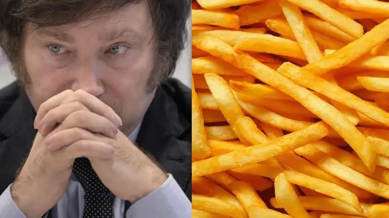 Javier Milei y un plato de papas fritas