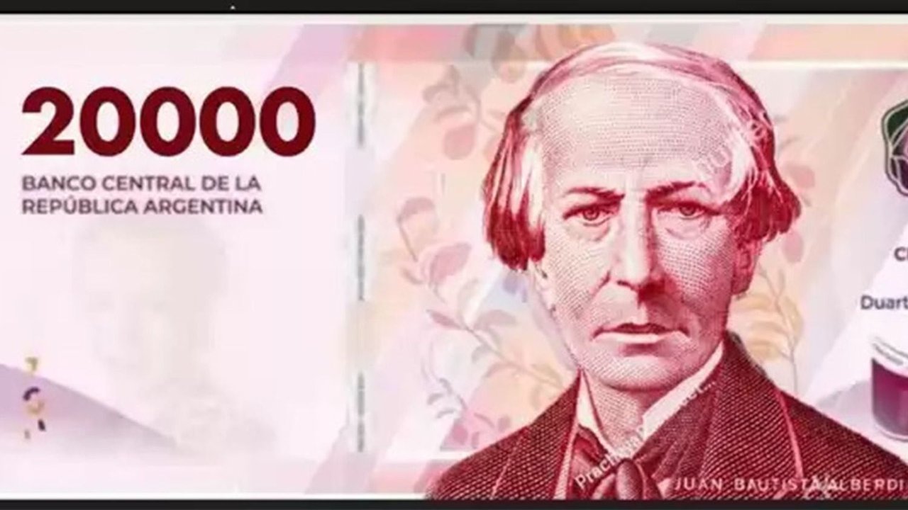 Imagen del billete de $20.000 con Juan Bautista Alberdi