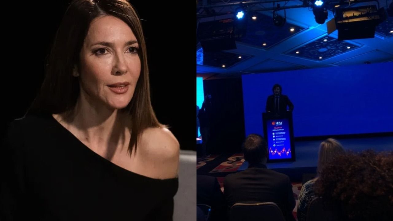 Cristina Pérez y Javier Milei a oscuras
