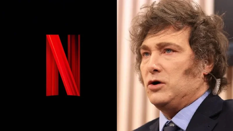 Logo de Netflix y Javier Milei