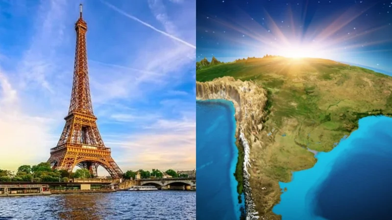 Torre Eiffel y mapa de Sudamérica
