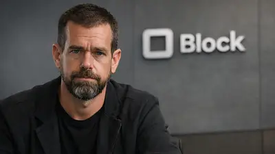 Jack Dorsey y el logo de Block Jack Dorsey y el logo de Block