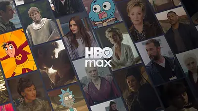 HBO Max logo y pantalla con series y películas HBO Max logo y pantalla con series y películas