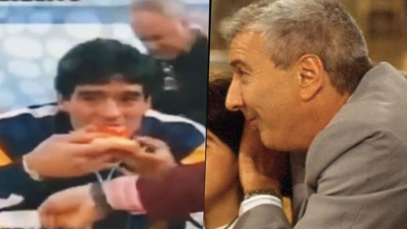Diego Maradona y Mauro Viale, comiendo pizza en una entrevista