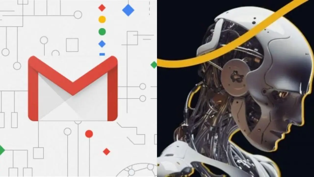 Logo de Gmail y el logo de Gemini, la inteligencia artificial de Google