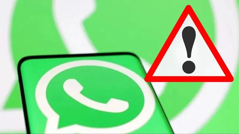 Logo de WhatsApp y un símbolo de alerta