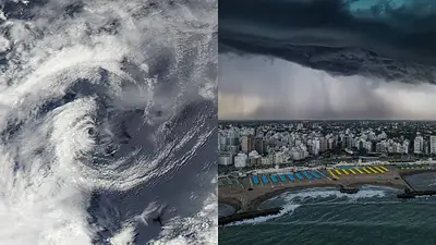 Imágenes de un ciclón y la costa de Mar del Plata Imágenes de un ciclón y la costa de Mar del Plata