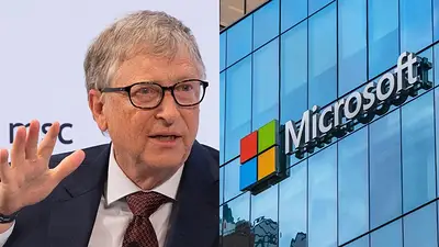 Bill Gates y el logo de Microsoft Bill Gates y el logo de Microsoft