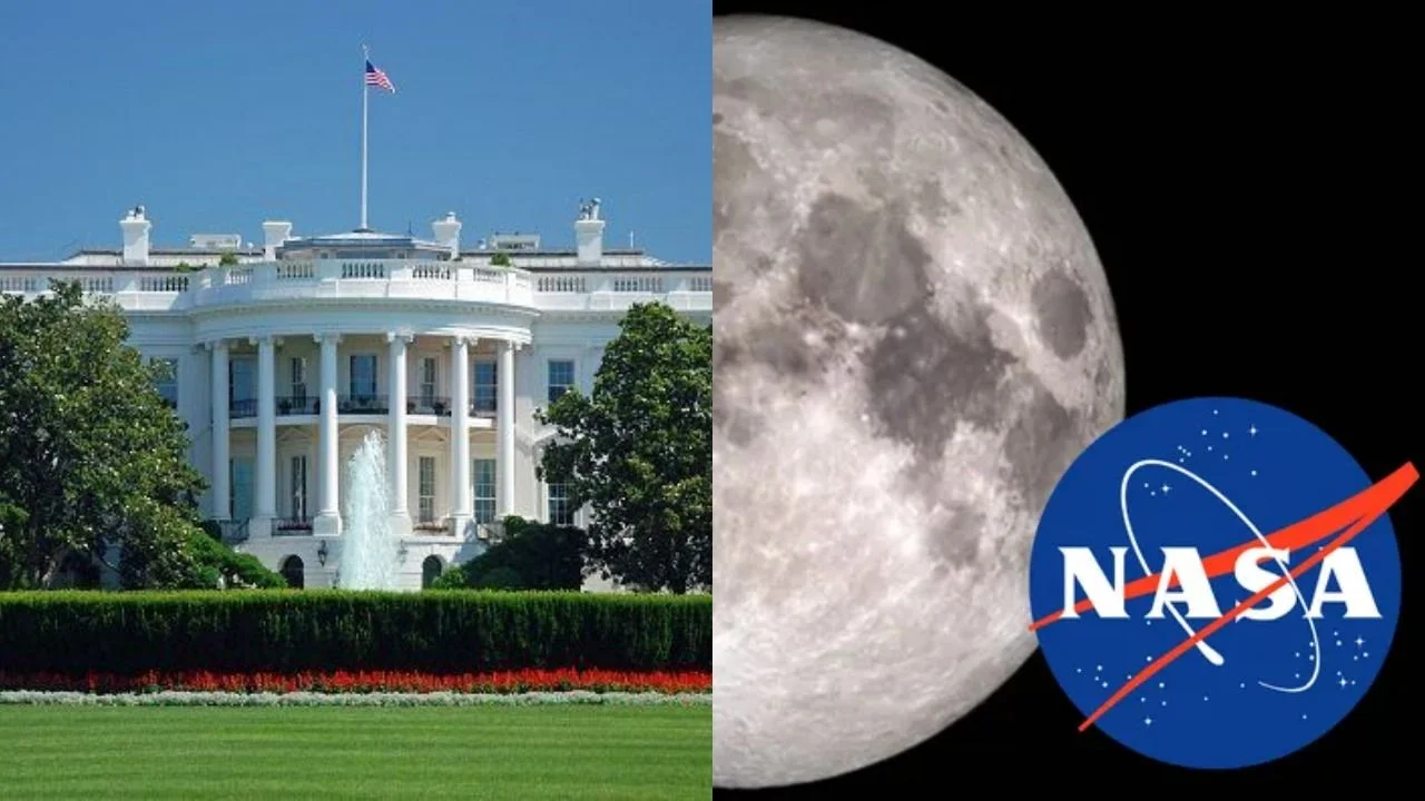 La Casa Blanca y la Luna con el logo de la NASA