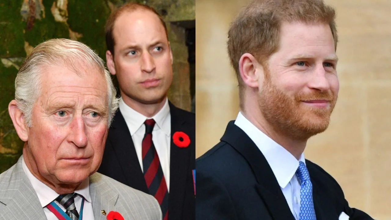 El rey Carlos III; el príncipe William y el príncipe Harry