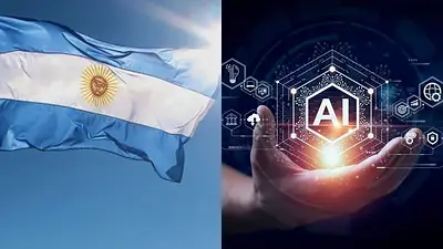 Bandera de Argentina y una representación de la inteligencia artificial Bandera de Argentina y una representación de la inteligencia artificial