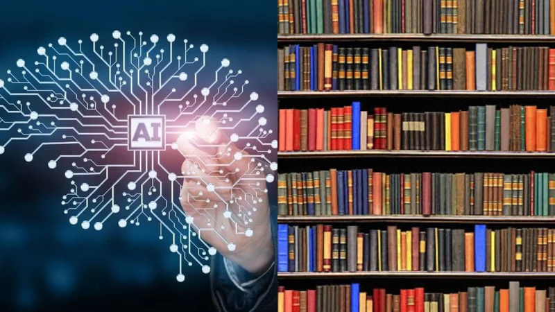 Ilustración de la inteligencia artificial y una biblioteca