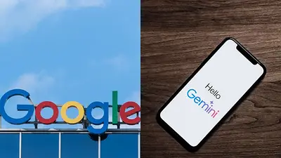 Cartel de Google y el logo de Gemini Cartel de Google y el logo de Gemini