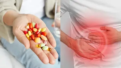 Suplementos de magnesio e ilustración de dolor estomacal Suplementos de magnesio e ilustración de dolor estomacal