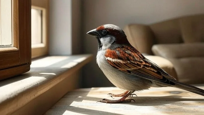 Un pájaro dentro de una casa.