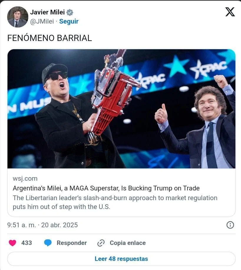 Posteo de Javier Milei