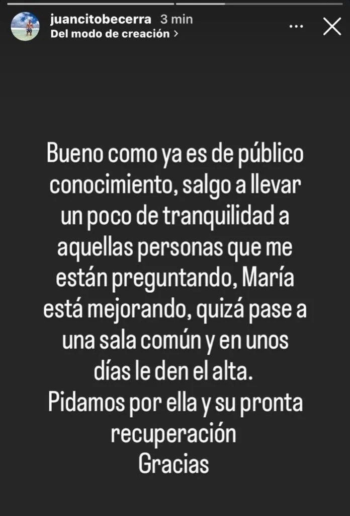 Juan Becerra, hermano de María, compartió una historia con el estado de salud de la cantante.