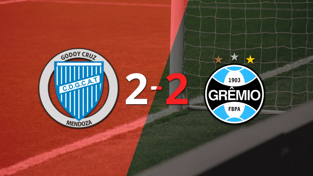 Godoy Cruz empató 2-2 contra Grêmio sobre el final del partido