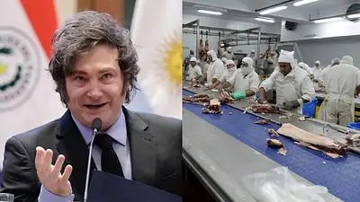 Javier Milei y trabajadores en un Frigorífico Javier Milei y trabajadores en un Frigorífico