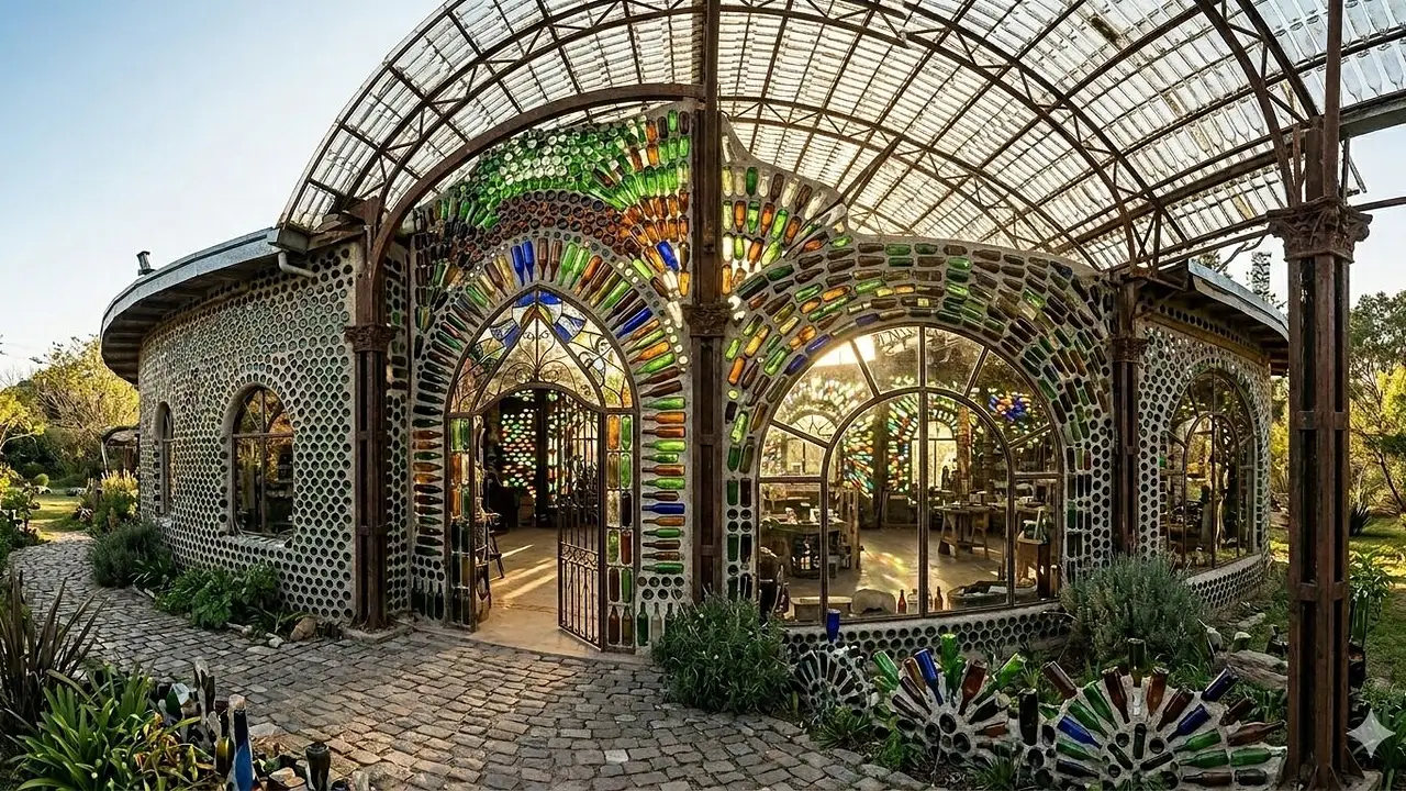 Cómo son las casas hechas con botellas de vidrio. 