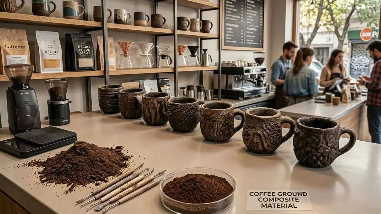 Cómo son las tazas elaboradas con borras de café. 