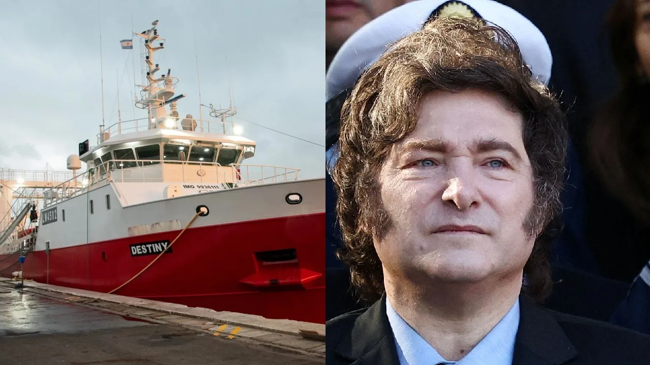 Barco pesquero y Javier Milei