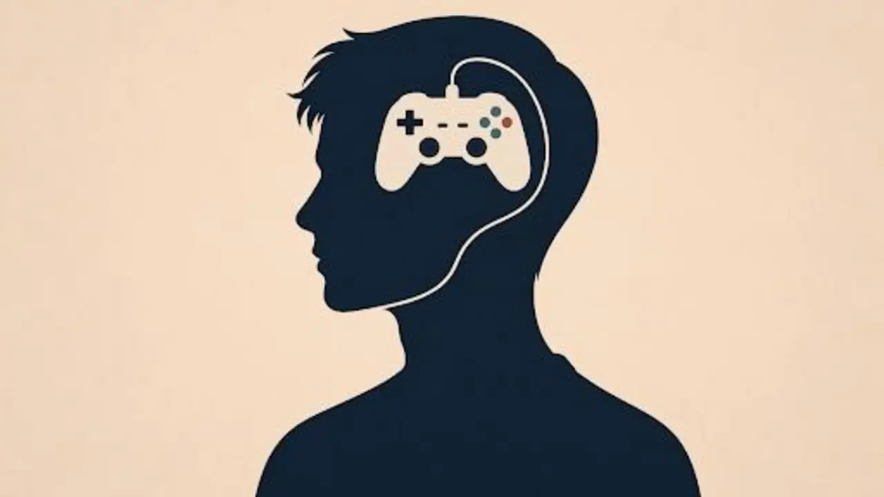 Silueta de una persona con un control de videojuegos representando actividad cerebral