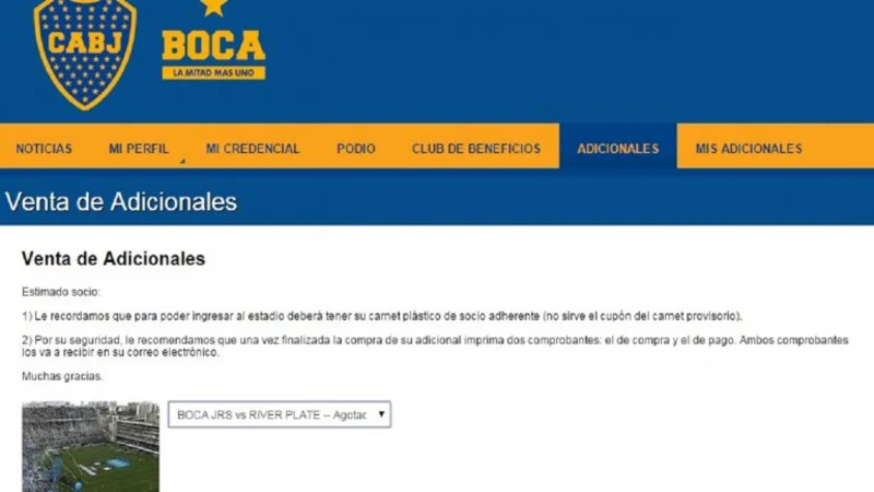 Superclásico: la venta online de entradas adicionales duró menos de un minuto