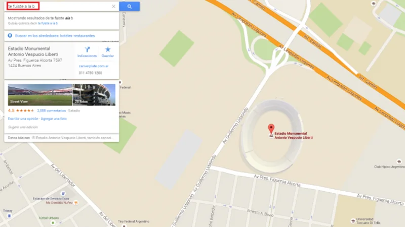 Las insólitas búsquedas de Google Maps que vuelven loco a los futboleros