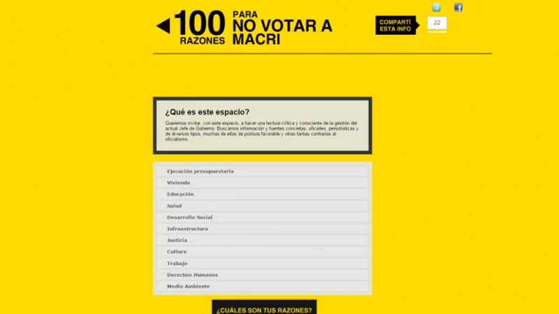 Una web propone dar "100 razones para no votar a Macri"