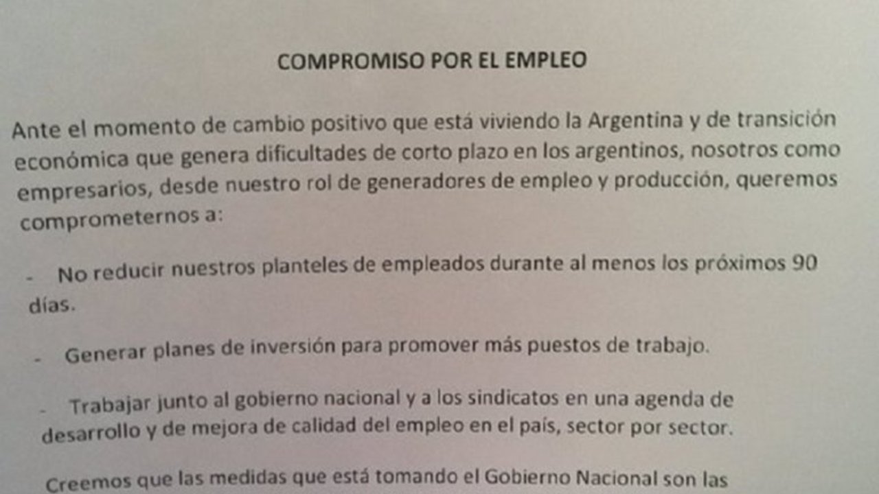 El documento que firmó el Gobierno con empresarios para no despedir