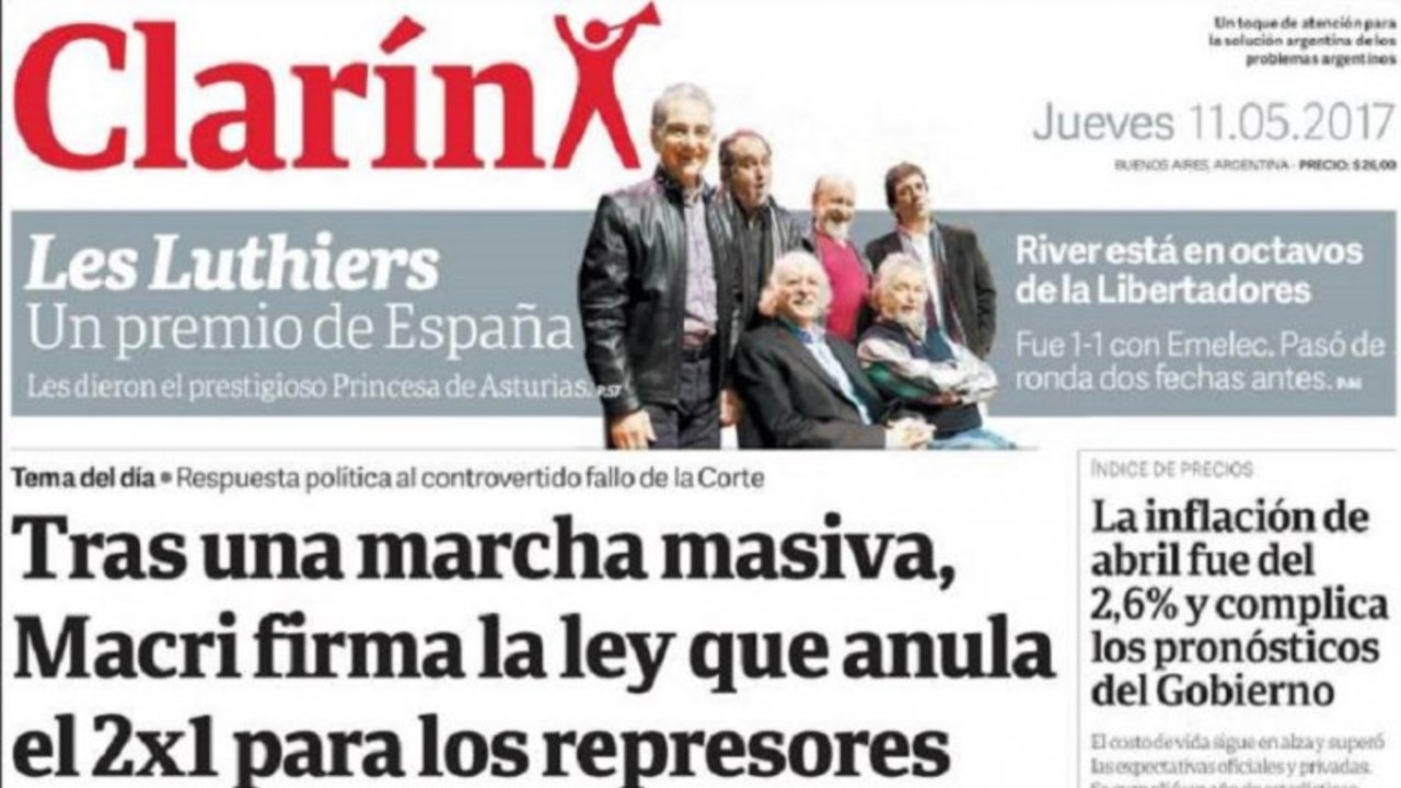 La vergonzosa tapa de Clarín sobre el reclamo popular por el 2x1