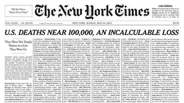 La espeluznante  tapa del New York Times por la pandemia