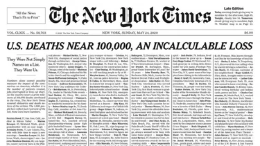 La espeluznante  tapa del New York Times por la pandemia