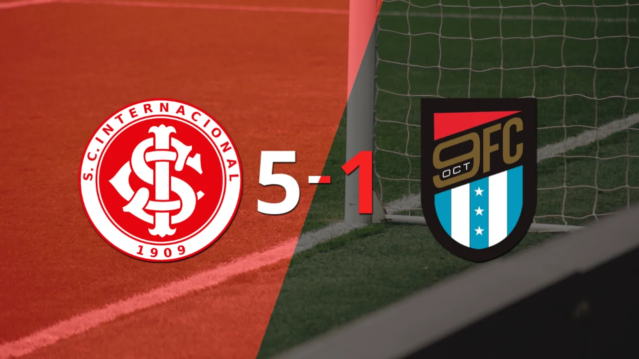 9 de octubre no opuso resistencia y fue goleado por Internacional con hat-trick de Rodrigo Dourado