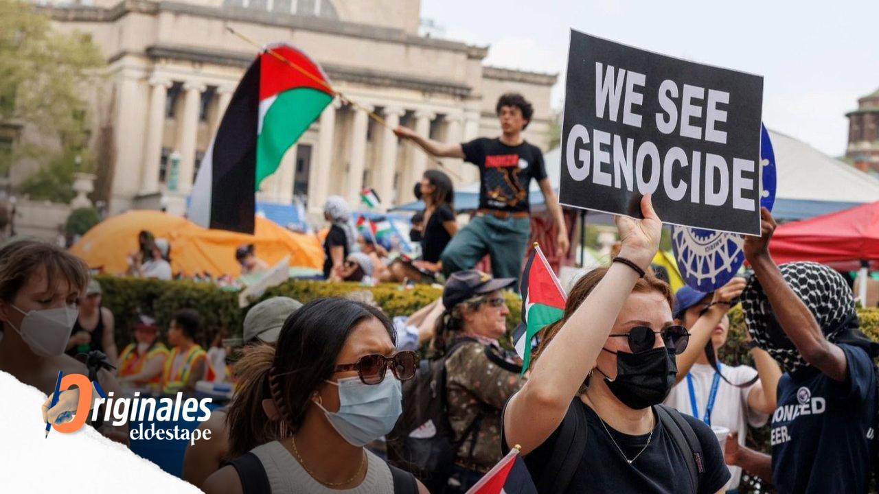Protestas de estudiantes en Estados Unidos recriminando los ataques de Israel a civiles palestinos