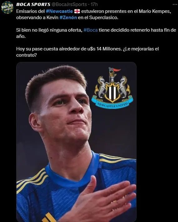 Boca, Kevin Zenón, mercado de pases, Newcastle, Premier League, deportes
