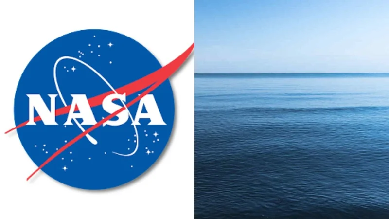 Logo de la NASA y una foto del océano