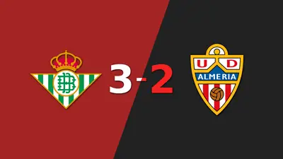 Partido de alta intensidad concluye con Betis superando a Almería 3-2 Partido de alta intensidad concluye con Betis superando a Almería 3-2