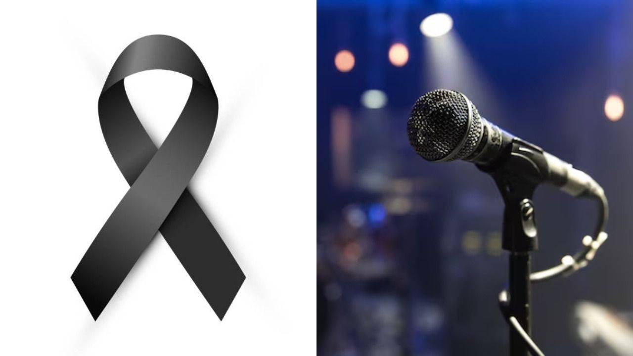 Símbolo de luto y un micrófono