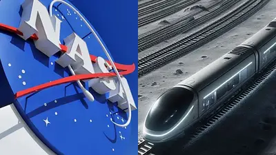 Logo de la NASA e ilustración de tren en la Luna Logo de la NASA e ilustración de tren en la Luna