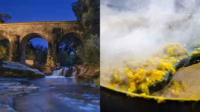 Paísaje de Saldan y una olla de locro Paísaje de Saldan y una olla de locro