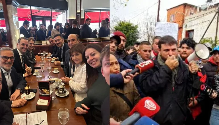 Desayuno cargado: el Gabinete en un bar, mientras la gente pide que liberen la comida