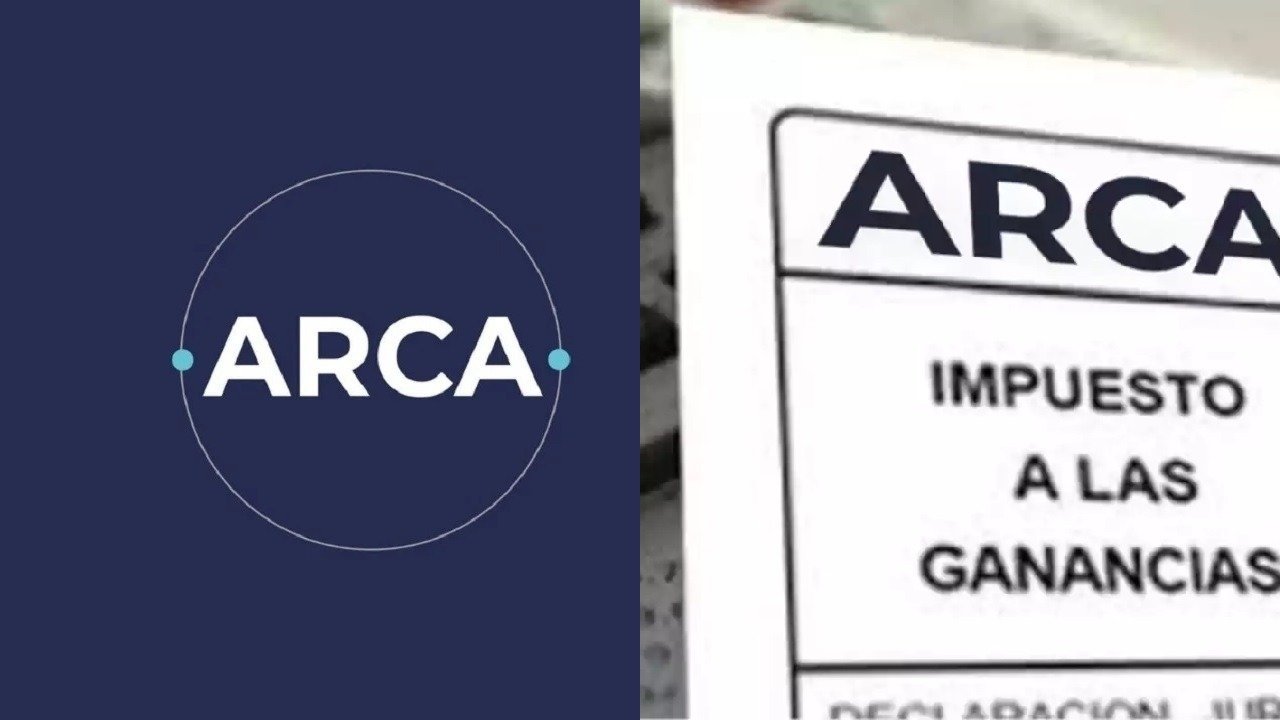 Logo de ARCA y  ficha de impuesto a las ganancias