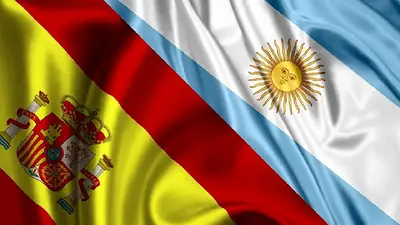Bandera argentina y española. Bandera argentina y española.